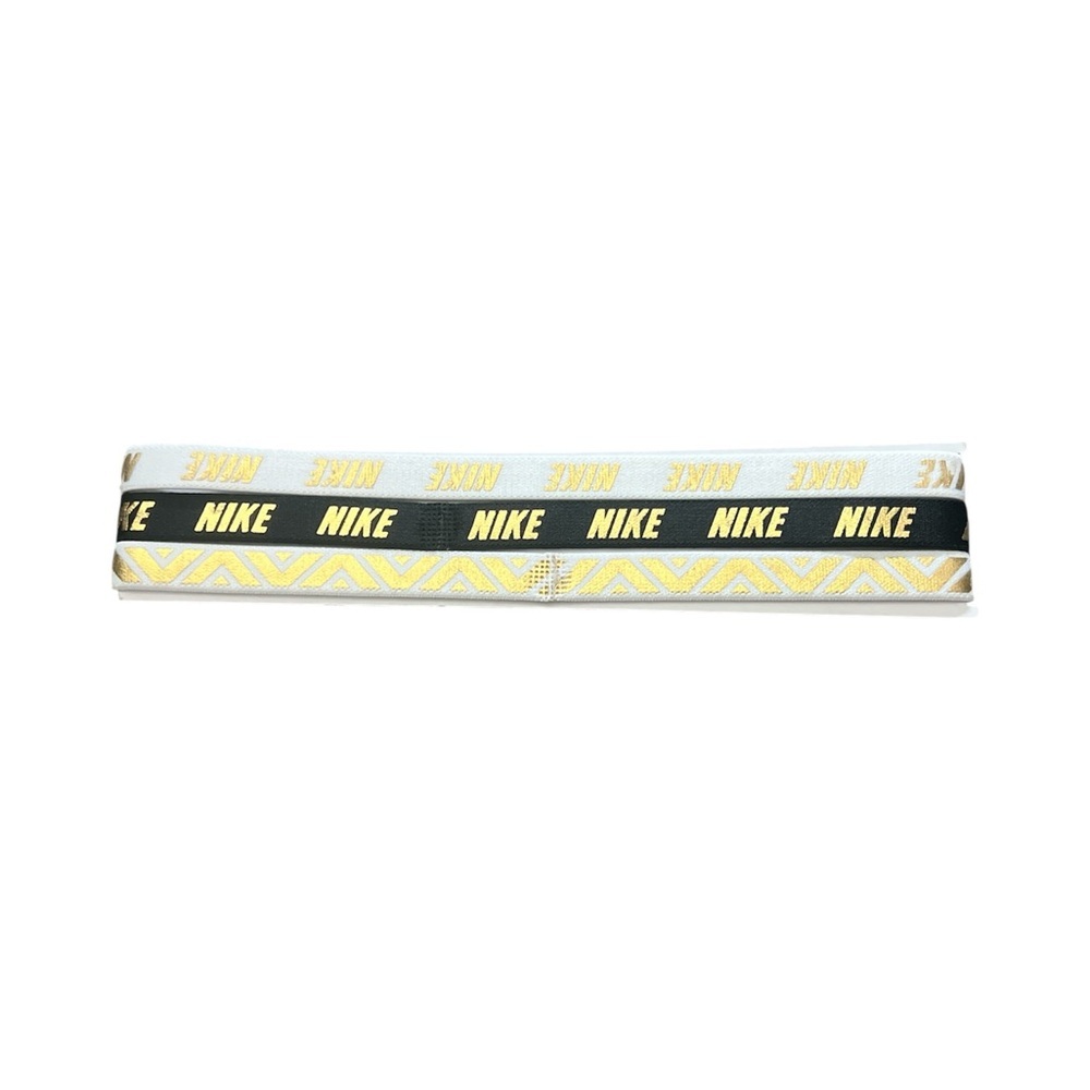 Nike Unisex Metallic Headband Running 3PK White Gold Hairband Bands